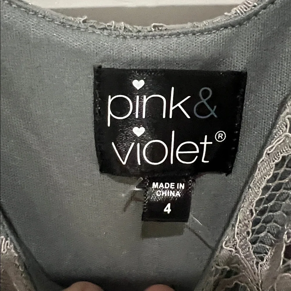 PINK & VIOLET gray dress with lace top and tiered tulle bottom with shimmer gold